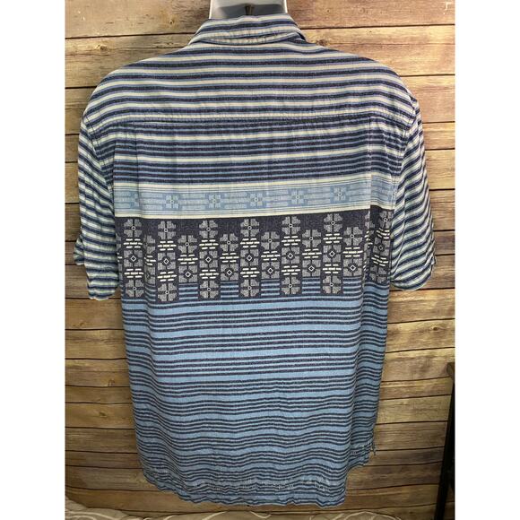 Tommy Bahama Silk Short Sleeve Button-Up Shirt Blue Stripe Geometric Size XL - Picture 3 of 8